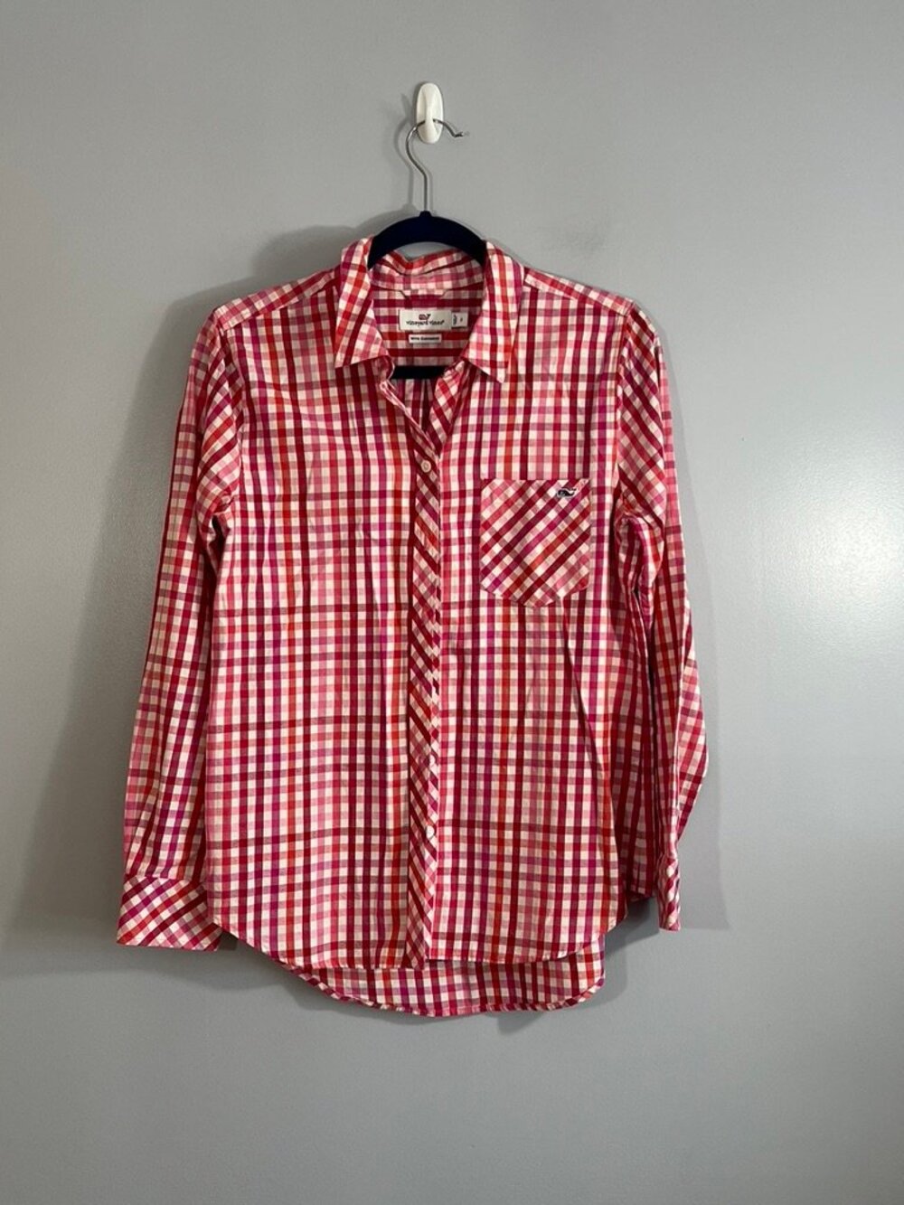 Vineyard Vines Cotton Cashmere Gingham Button Down in Pink and Red